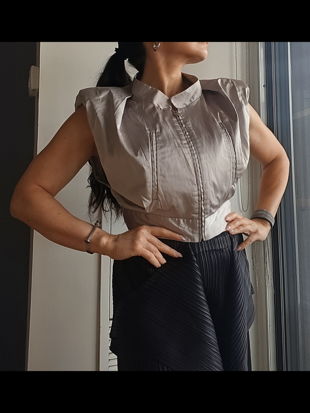 Structured Cap-Sleeve Satin Top